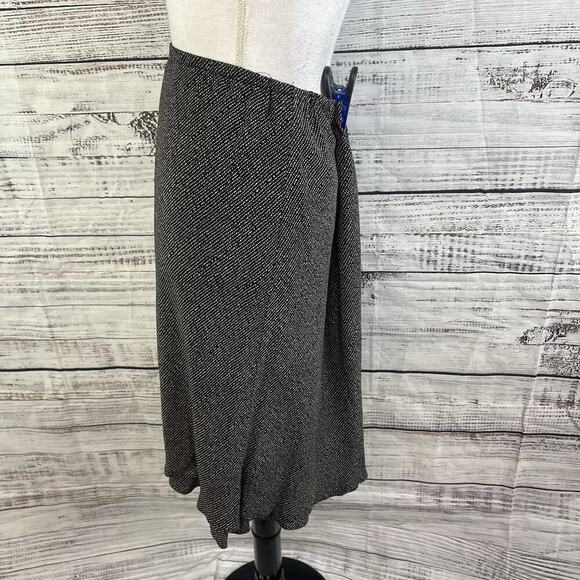 Donna Ricco New York Skirt size 14 Black Ivory Bias Knee A Line Flowing Modest - Picture 6 of 8